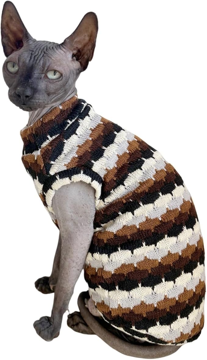 Sphynx Cat Clothes Hairless Cat Vest Elastic Cat Sweater Outfit, Pet Clothes for Sphynx Cat Coat for Cats and Small Dogs Apparel, Hairless cat Shirts Sweaters (Chestnut, Large)