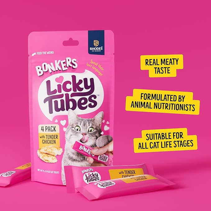 Bonkers Licky Tubes Chicken Flavored Wet Lickable Treats for Cats, 4 Pack (Pack of 15)