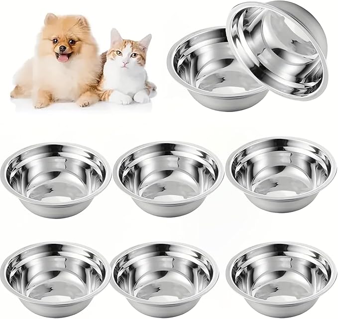 Stainless Steel cat Bowls，6PCS Bowls Whisker Friendly,Elevated Stand,Dishwasher Safe Shallow Wide Flat Food Bowls,Metal Dishes Whisker Fatigue Relief,Replacement Basic Plates