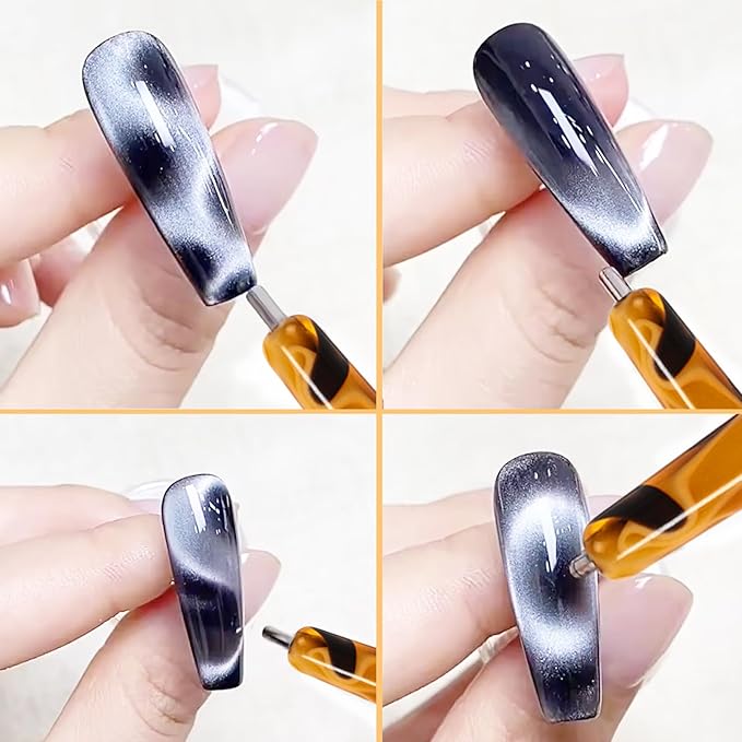 8pcs Cat Eye Nail Tools – Magnetic Pen, Cylindrical Magnets, Scissor & Y-Shaped Plates for French Heart Cat Eye Effect