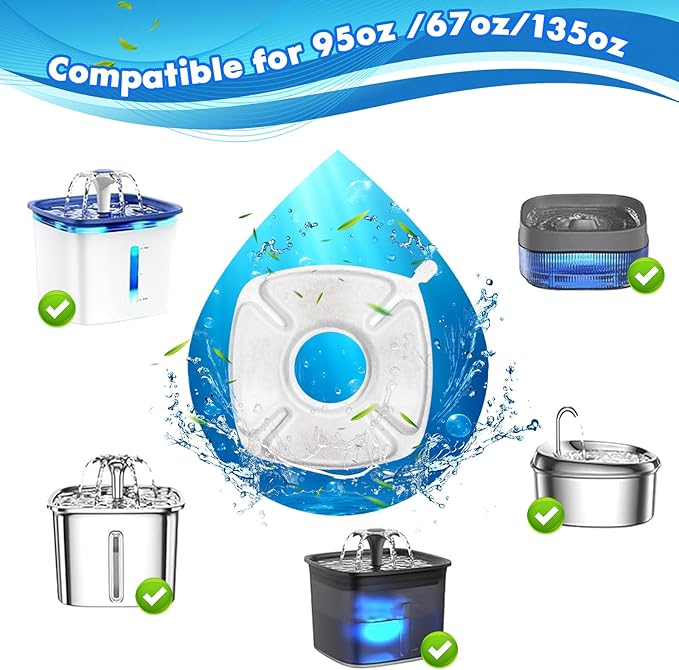 24 Pcs Cat Water Fountain Replacement Filters, 12 Pack Filters 12 Pack Pre- Sponges Fit for 67oz, 95oz, 135oz Automatic Pet Fountain Dog Water Dispenser