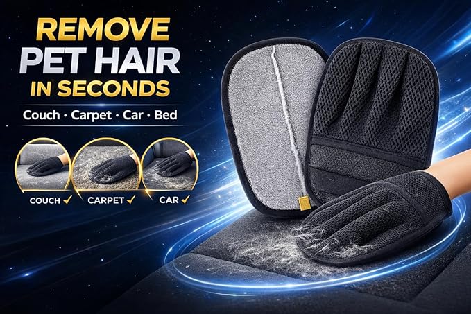 Pet Hair Remover Glove for Dogs & Cats – Reusable Electrostatic Fur Remover for Couch, Carpet, Car & Clothes, No Sticky Lint Roller Alternative, Easy to Use