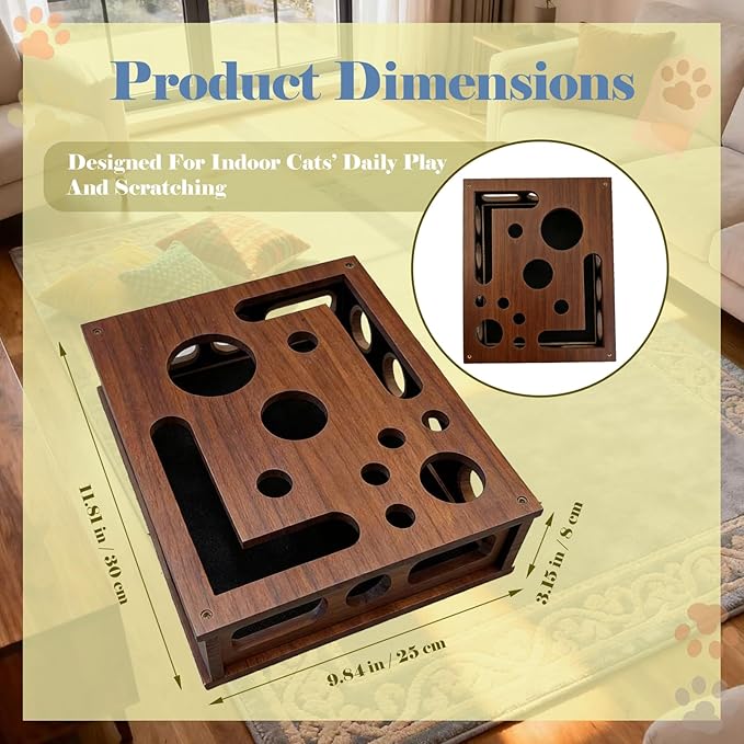 Cat Nail File Puzzle Enrichment Box, Wooden Cat Scratch Puzzle Box with Sandpaper Inside, Cat Scratch Puzzle Enrichment Box Nail File, Stress-Free Alternative to Clippers and Grinders for Indoor Cats