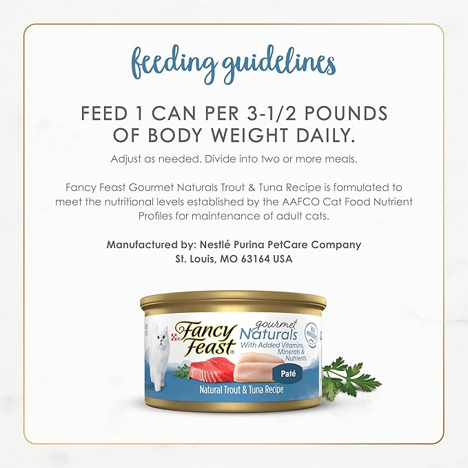 Fancy Feast Purina Grain Free Wet Cat Food Pate Gourmet Naturals Trout and Tuna Recipe - 3 oz. Cans,(Pack of 24)
