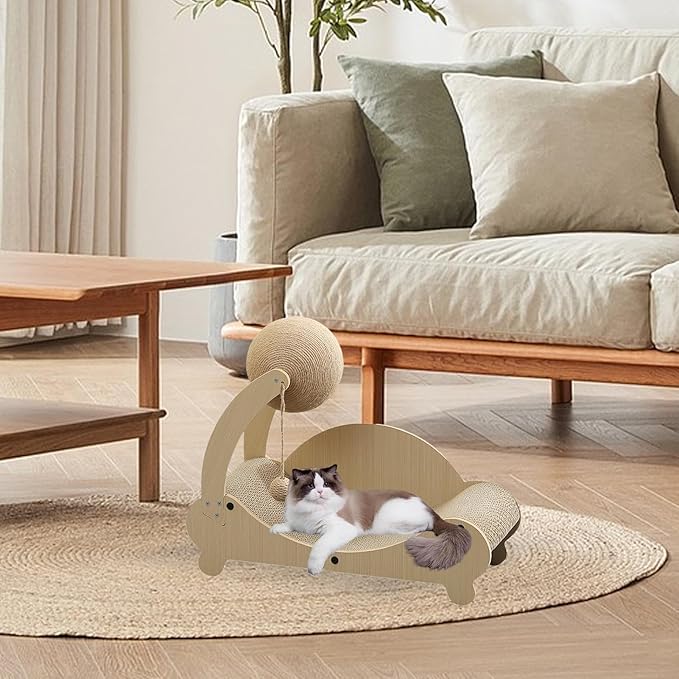 Cat Scratching Bed - Pet Chair with Interactive Ball, Durable Scratch Lounger Sofa, Kitten Rest Play Furniture | Indoor Home Use for Small Medium Playing Sleeping Relaxing Indoor Home Furniture