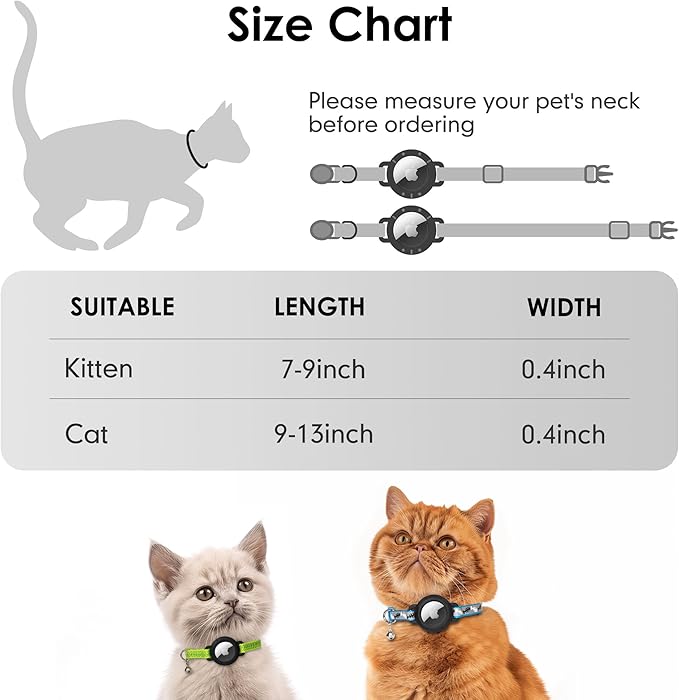azuza AirTag Cat Collar with Reflective Fish Pattern, Breakaway Safety Collar with Lightweight Design, Apple AirTag Holder and Bells, Adjustable for Cats and Kittens(7-9")