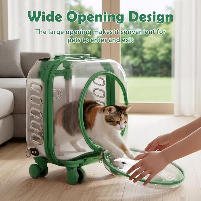 Portable Pet Carrier Trolley Box - Ventilated PC Travel Carrier with Silent Shock-Absorbing Wheels, Telescopic Handle for Cats, Small Dogs, Puppies - Outdoor Hiking, Camping, Car & Airline A