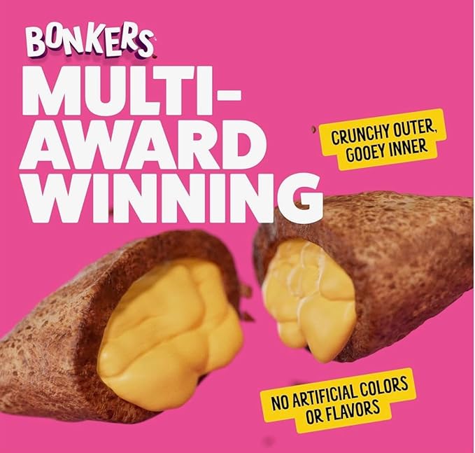 Bonkers Cat Bites, Crunchy & Soft Bangin' Beef Flavor Treats Resealable Bag for All Breeds and Ages 3 oz - 2 Packs with Cat Spring Toys