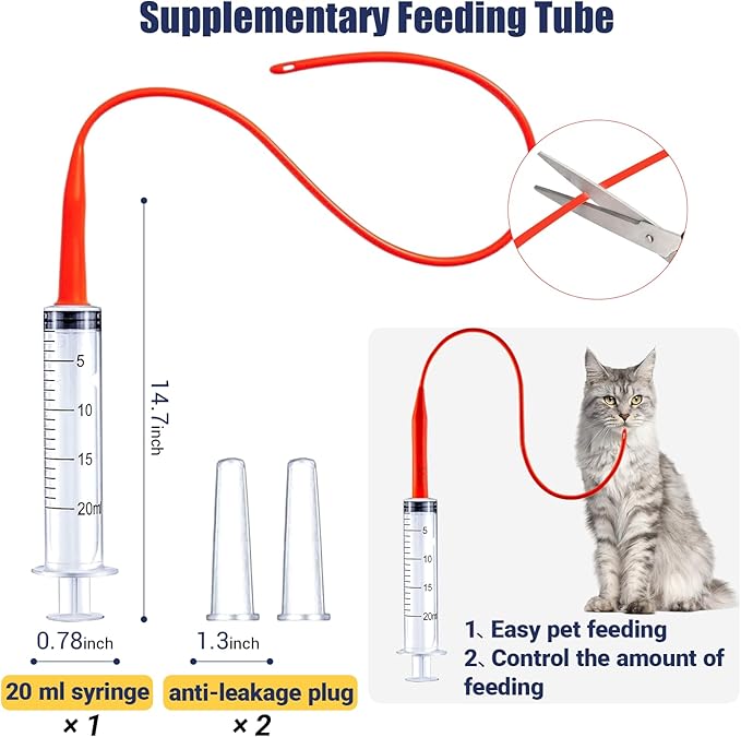 REDDOUDOU Newborn Puppy Kitten Small Animal Sterile Mucus Extractor Suction Catheter, Animal Kid Puppy Kitten Tube Feeding Kit 8 FR Red Feeding Tubes with 20ml Syringes and Bulb Aspirator