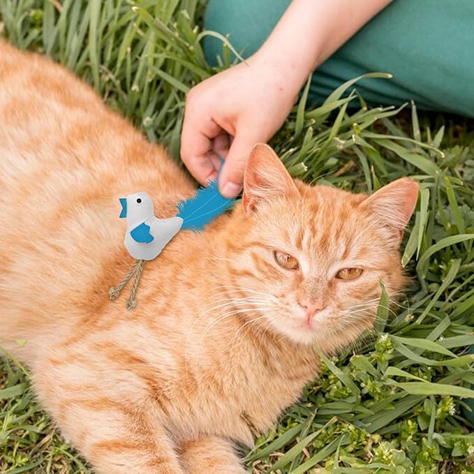 Andiker 3 PCs Catnip Toys with Bell and Feather, Canvas Cat Kicker Toy Chicken Shape Interactive Cat Toys for Indoor Cats to Relieve Boredom and Increase Exercise