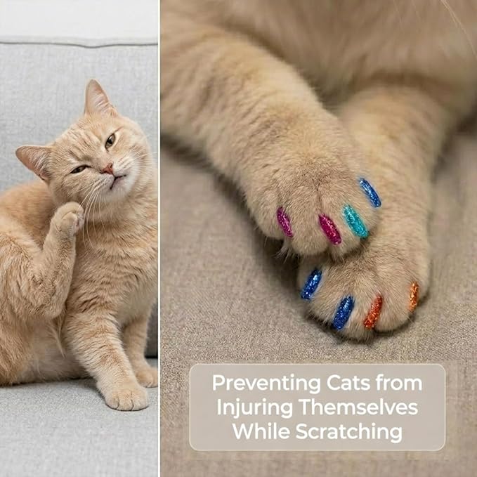 joyous 160pcs Glitter Cat Nail Caps (16 Sparkle Colors), Soft Pet Claw Covers for Kittens, with 8 Adhesives & 16 Applicators - Protects Furniture & Skin, Long-Lasting Anti-Scratch (S)