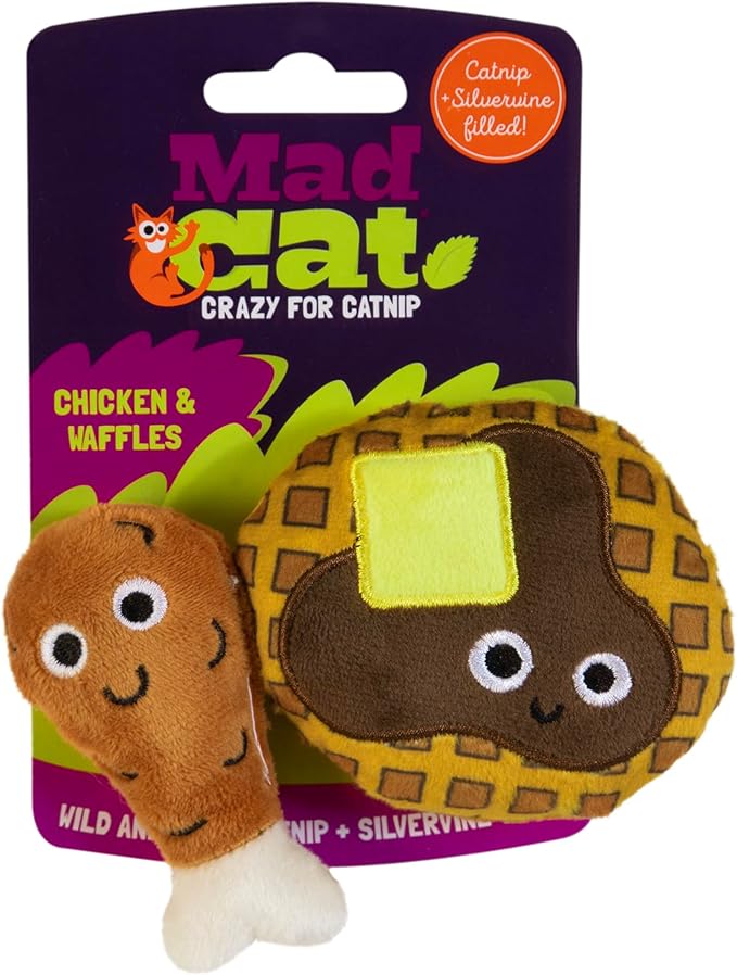 Mad Cat Chicken and Waffles Twin Pack Catnip & Silvervine Cat Toy, Pack of 2