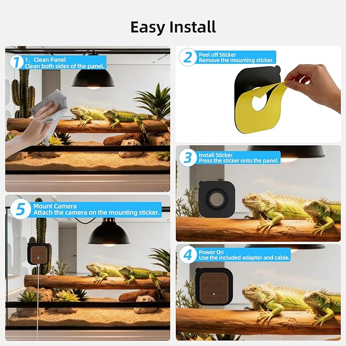 5MP Aquarium & Terrarium Camera, WiFi Pet Camera with Color Night Vision, Daily Time-Lapse Video, 120° Wide-Angle Anti-Glare Lens, AI Motion Alerts, Easy Magnetic Install for Fish, Reptiles, Insect