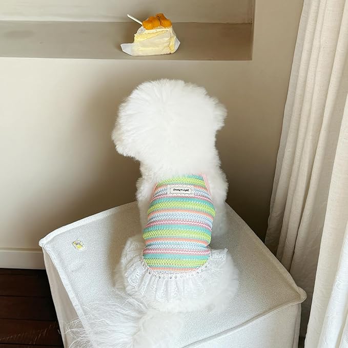 Colorful Openwork Knitted Dog & Cat Clothes - Stylish Pet Tank Top & Skirt for Small Dogs, Cats, Puppies & Kittens, Breathable Comfortable Cozy Pet Clothing