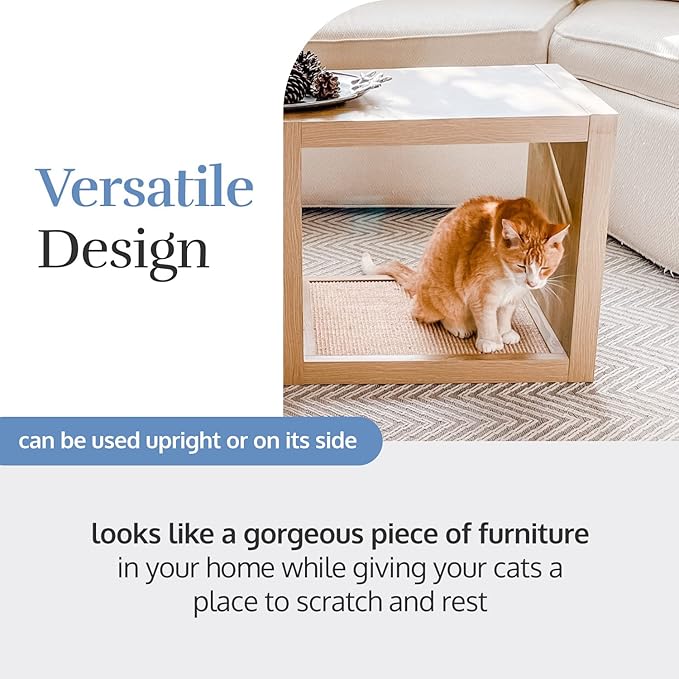 Designer Pet Products 2-in-1 Cat Scratcher End Table – Modern Wood Side Table with Customizable Sisal Scratching Pad – Versatile Furniture for Cats and Home Decor