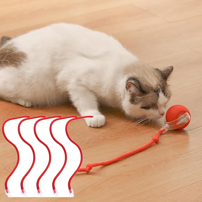 6 Pcs Red Cotton Thread Interactive Cat Toy Ball Replacement Ropes, Tail Accessories for Kitten Rolling Balls - Playtime, Exercise & Daily Fun