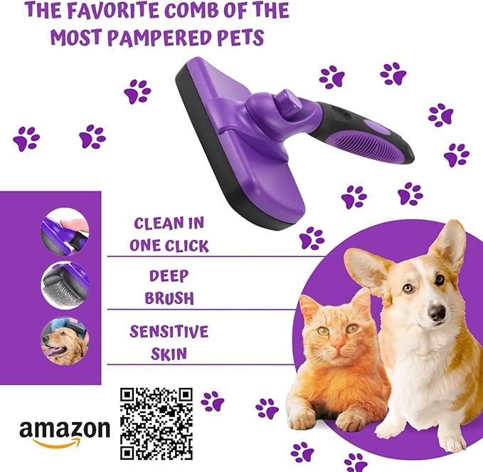 Volpe Cat Brush, Dog Brush, Cat Brushes for Indoor Cats, Easy to Clean, Dog Brush for Shedding, Dog Hair Remover, Deshedding Fur Removal,Purple