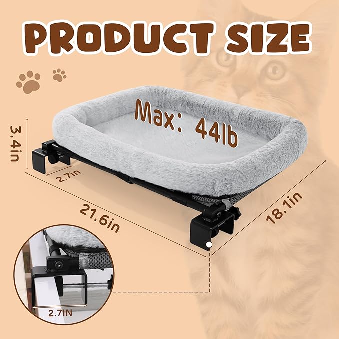 BALAPET Firm Bedside Cat Bed, Cat Bed with Soft Guardrail Extension Attached to Human Bed, Adjustable Pet Bed with Sturdy Frame,Holds up to 44lbs, Stable & Breathable