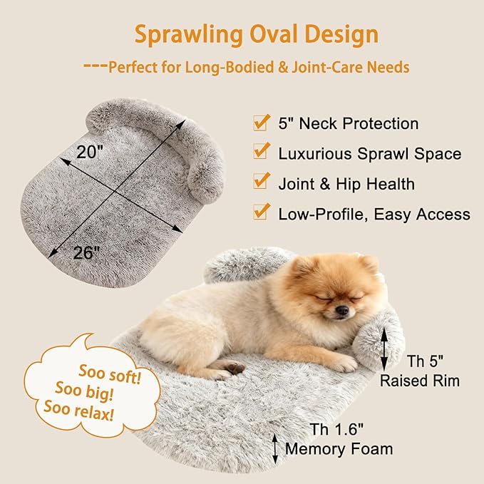 Orthopedic Dog Bed with Egg-Crate Base, Calming Dog & Cat Beds Long Plush Raised Edges, Spine Friendly Pet Sleeping Mat for Small Medium Dogs, Machine Washable (Oval, Marble Grey 26"x20")