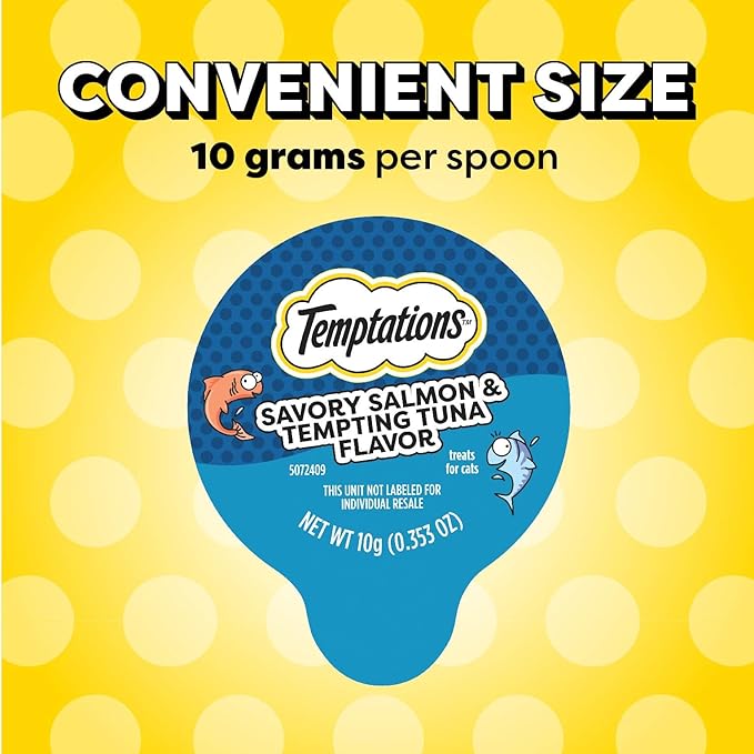 Temptations Lickable Spoons, Soft Lickable Cat Treats, Adult Wet Cat Treats, Savory Salmon and Tempting Tuna Flavor, 4 Spoons, Pack of 12 (48 Total)