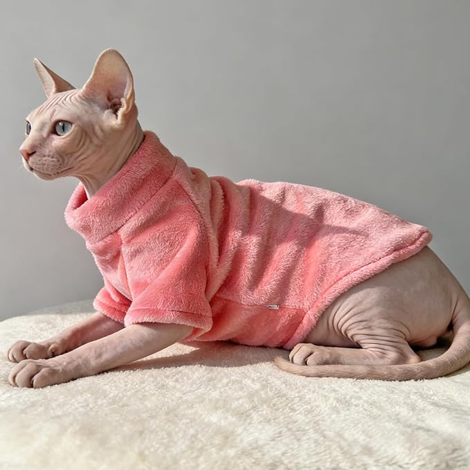 Sphynx Cat Clothes for Cats Only, Warm Sphynx Hairless Cat Clothes Sweaters, Soft Sphinx Cornish Rex and Devon Rex Outfits Costume Pajamas Apparel Christmas Holiday,Blush Pink,L