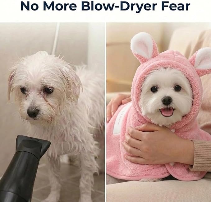 Dog Bathrobe Super Absorbent Towel for Small Dogs Cats Fast Drying Dog Robe Coat with Hood Puppy Cat Bath Towel Wrap Pet Grooming Supplies After Shower (XS,Deep Pink)