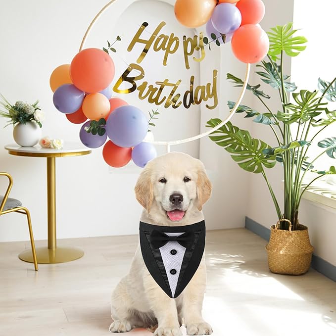 Formal Dog Tuxedo, Wedding Dog Costume Puppy Bandana Birthday Tux Suit Adjustable Collar with Bow Tie, Dog Clothes for Small Medium Dogs Cats, Party Pet Outfit Wedding Attire Clothing Apparel (Medium)