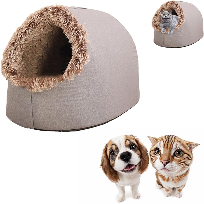 Winter Warm Pet Cave Bed, 2026 New Winter Cozy Cat Tent for Indoor, Soft Plush Cozy Indoor Nest with Non-Slip Bottom for Small Medium Dogs, Cats (Gray, M, 16 * 14 * 13inches)