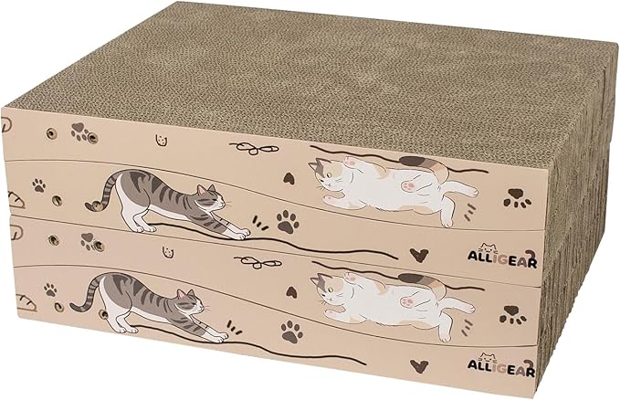 ALLGEAR 33"x13" Extra Large Cat Scratcher Lounge, Jumbo Corrugated Cardboard Scratching Pad for Large Cats, Wave Reversible Thick 2.2"–1.4", W/Catnip, Durable Cat Bed (2 XL Pads = 4 Medium Pads)