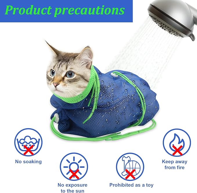 Catcan Cat Bathing Bag, Breathable Cat Grooming Bag, Anti Scratch Adjustable Cats Shower Washing Bag with Mesh for Nail Trimming