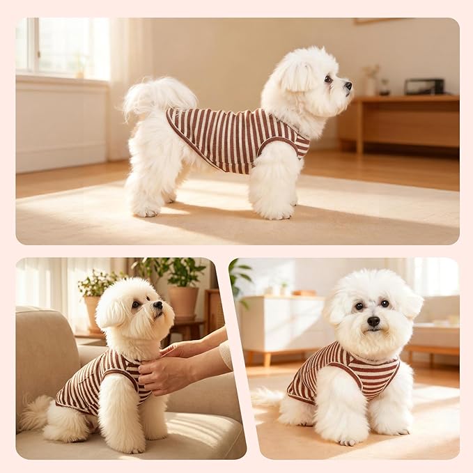 Dog Clothes, Stripe Dogs Shirts for Small & Medium Breeds, Pet Tank Top, Breathable Waffle Fabric Puppy Outfit, Shirt for Chihuahua, Yorkie, Dachshund, Corgi (Forest, XLarge)