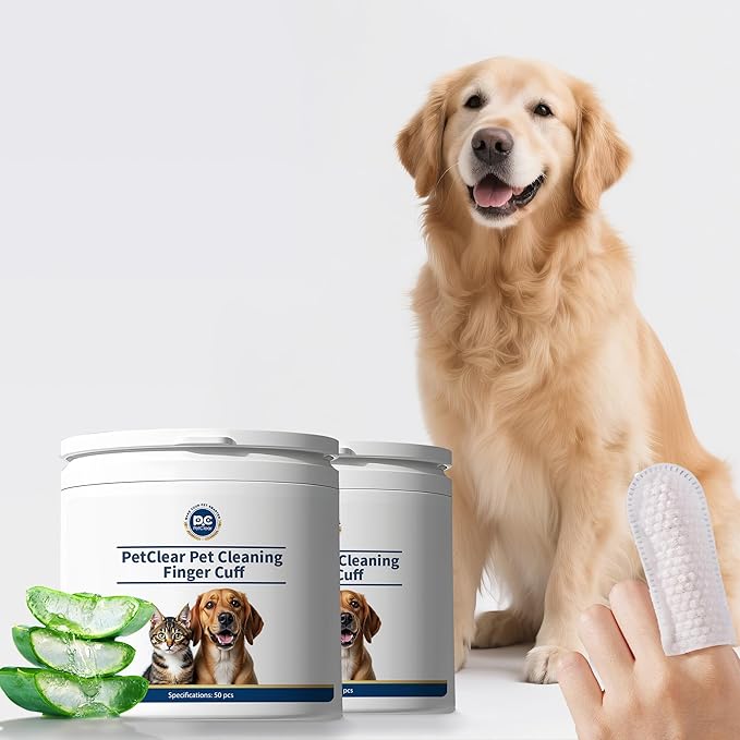 Cleaning Finger Wipes for Dogs and Cats, 4 in 1 Pet Finger Wipes, Cleaning, Soothing, Decodorizing Teeth, Ears, Eyes, Chin, Removes Dirt and Odors, Non Irritating, 50 Pcs (2 Count)