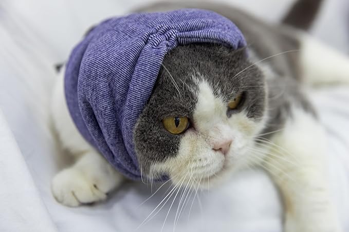 Cat Ear Wrap,Cat Snood Anxiety Relief – Noise Canceling for Fireworks, Thunderstorms Purple S