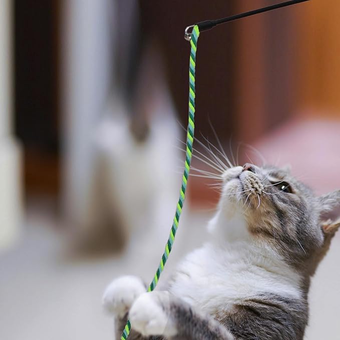 Interactive Cat Toys, 3 Pcs Cat Wand Toys for Indoor Kitten with Colorful Hemp Rope and Small Bell, Kitty Teaser String Toy for Indoor Cats to Chase and Exercise