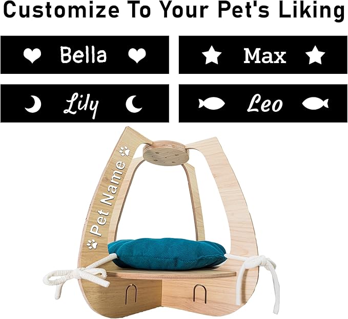 Personalized Hanging Cat Bed, Cat Hammock Wall Shelves, Cats Bed Window with Cushion, Wooden Shelf Perch Toy Bed for Playing Sleeping Scratching, Your Cats Gifts