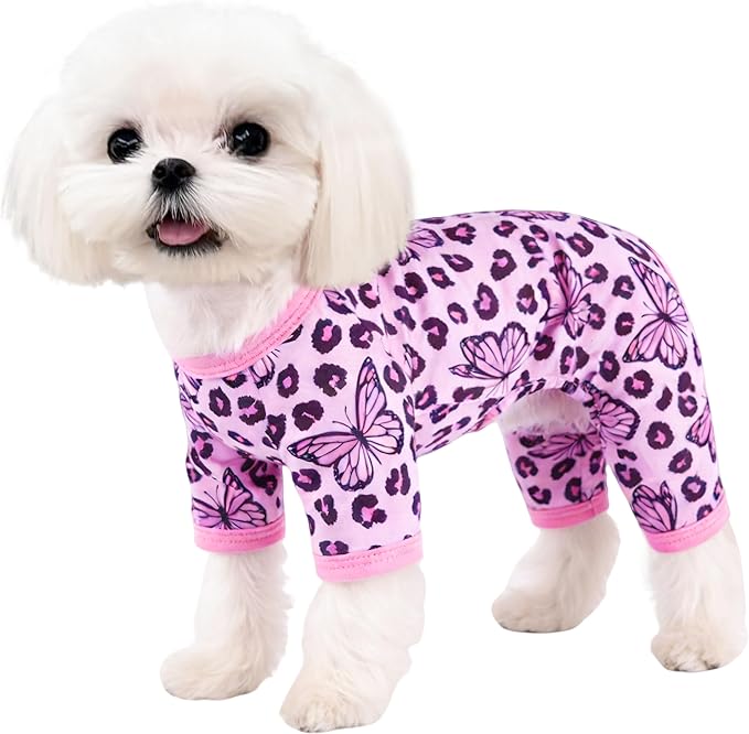 Dog Summer Pajamas Onesie Soft Breathable Puppy Jumpsuit Lightweight Dog Clothes for Small Medium Dogs Cat Pet Clothes(Pink Leopard, X-Large)