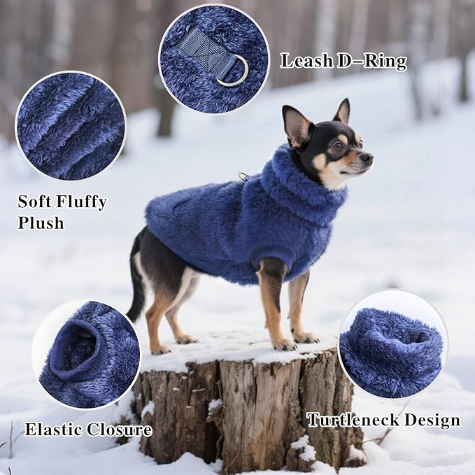 Idepet Fleece Dog Sweater Vest 2 Pack, Small Dog Clothes Sleeveless with Leash Ring and Pocket, Warm Puppy Sweatshirt Pet Cold Weather Pullover for Cats (Grey+Navy, Large)