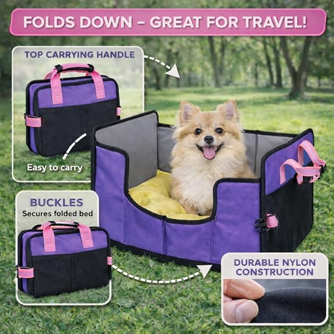Pet Life ® 'Travel-Nest' Innovative Portable Travel Folding or Collapsible Cat and Dog Bed with Carrying Handle