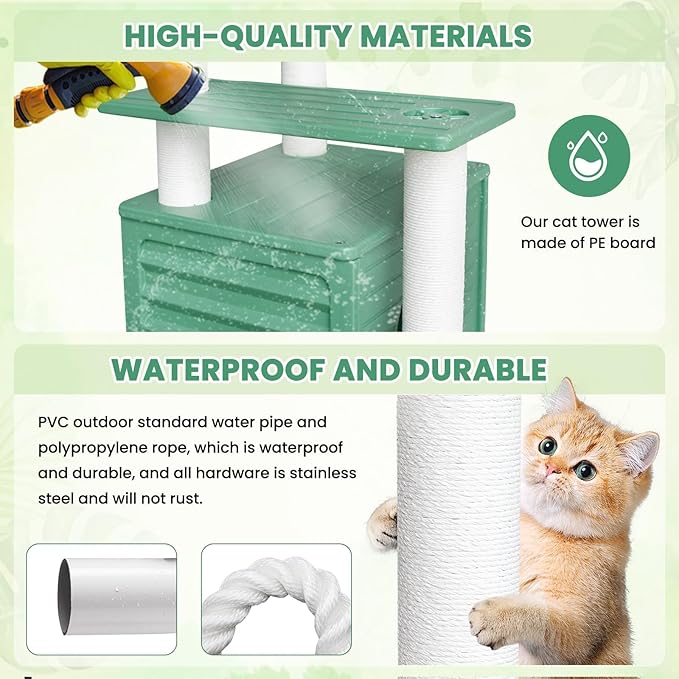 72 Inches Tall Cat Tree, Outdoor Cat House, Weatherproof Large Cat Condo with Cat Scratch Post, for Outdoor and Indoor Cat Towers