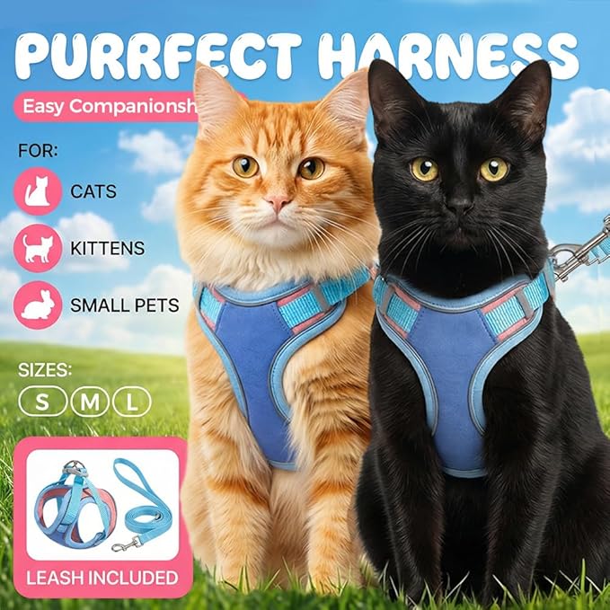 Cat Harness and Leash, Escape-Proof Cat Harness Set, Adjustable Step-in Pet Harness for Walking for Small Medium Cats (Pink, S)