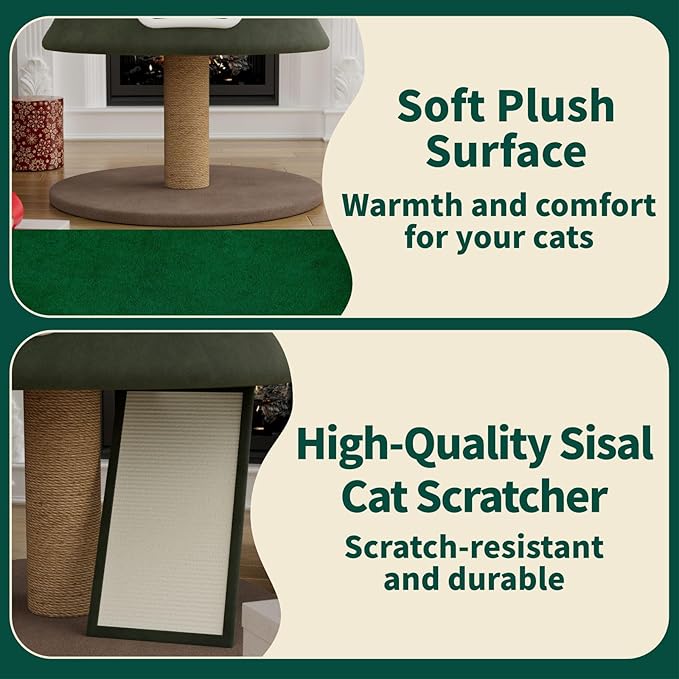 STILLCOVE 53" Large Christmas Cat Tree Tower: Indoor Green Heavy Duty Cat Condo House with Scratching Post & Toys for Xmas Decorations