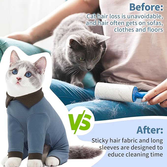 T'CHAQUE Sticky Hair Cat Clothes, Professional Recovery Suit for Cats, Anti-Shedding Shirt Outfit, Soft Pajamas for Kittens, Post-Surgery Onesie for Male & Female Cats, Fuchsia, X-Large