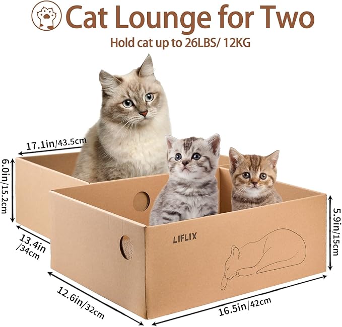 LIFLIX Cardboard Cat Scratcher with 2 Boxes, 6PCS Reversible Cat Scratch Pads in Large Cat Scratcher Box, 17.1" ｘ13.2 ｘ6.1