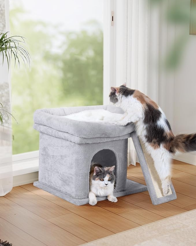 Aechonow Cat Tree Tower for Large Cat, Cat Bed House with Large Perch for Adult Cats, 20x16.5 Inch Big Platform for Indoor with Super Cozy Mat, Large Condo with Scratching Post, Light Gray