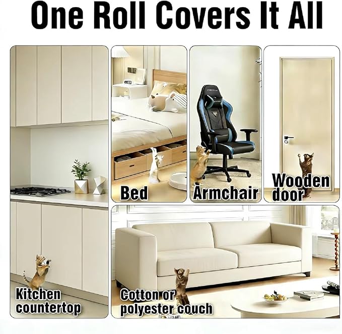 Cat Scratch Furniture Protector Clear Vinyl - 197"x16.5" Extra Large Cat Scratch Tape Roll, 2.5X Thicker Self-Adhesive Anti-Scratch Film for Leather Couch Sofa, Residue-Free