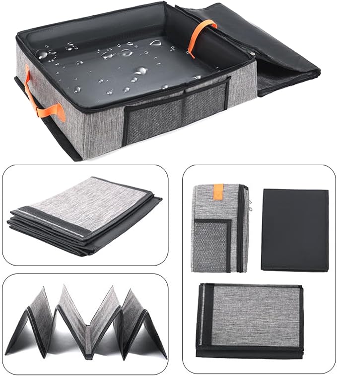 Foldable Pet Litter Pan, 50x40x13cm Oxford Cloth Box, Zippered Lid Enclosure, Vehicle Travel, Camping Trips, Hotel Stays, Road Trips, Mobile Grooming