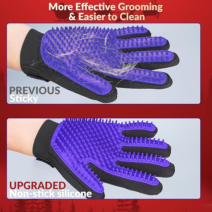 DELOMO Pet Hair Remover Glove - Gentle Pet Grooming Glove Brush - Deshedding Glove - Massage Mitt with Enhanced Five Finger Design - Perfect for Dogs & Cats with Long & Short Fur - 1 Pack, Purple