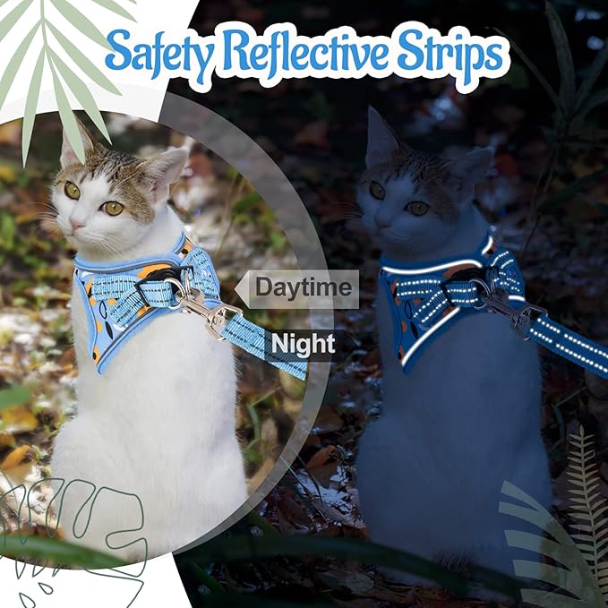 Cat Harness and Leash Escape Proof for Walking, Adjustable Soft Kitten Harness with Reflective Straps Step in Cat Vest Harness for Small Kitten and XS Dogs (Blue, XS-Chest(10.2"-11.8"))