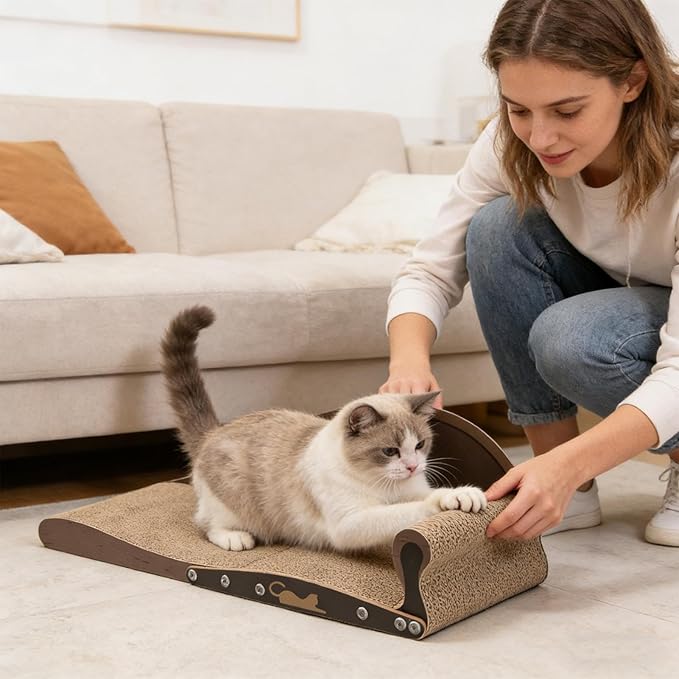 Cat Scratcher Bed - Corrugated Cardboard Pad, Durable Furniture Protector, Comfortable Pet Rest | Indoor Home Living Room Bedroom for Indoor Home Living Room Bedroom