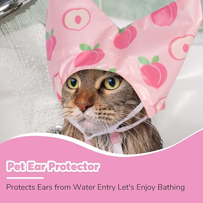 Nanaki Adjustable Cat Shower Cap-Waterproof Sphynx Shower Cap for Cats and Small Dogs Kitten Puppy, Reusable Pet Ear Protection Ear Covers for Bath Grooming Ear Drops Guard